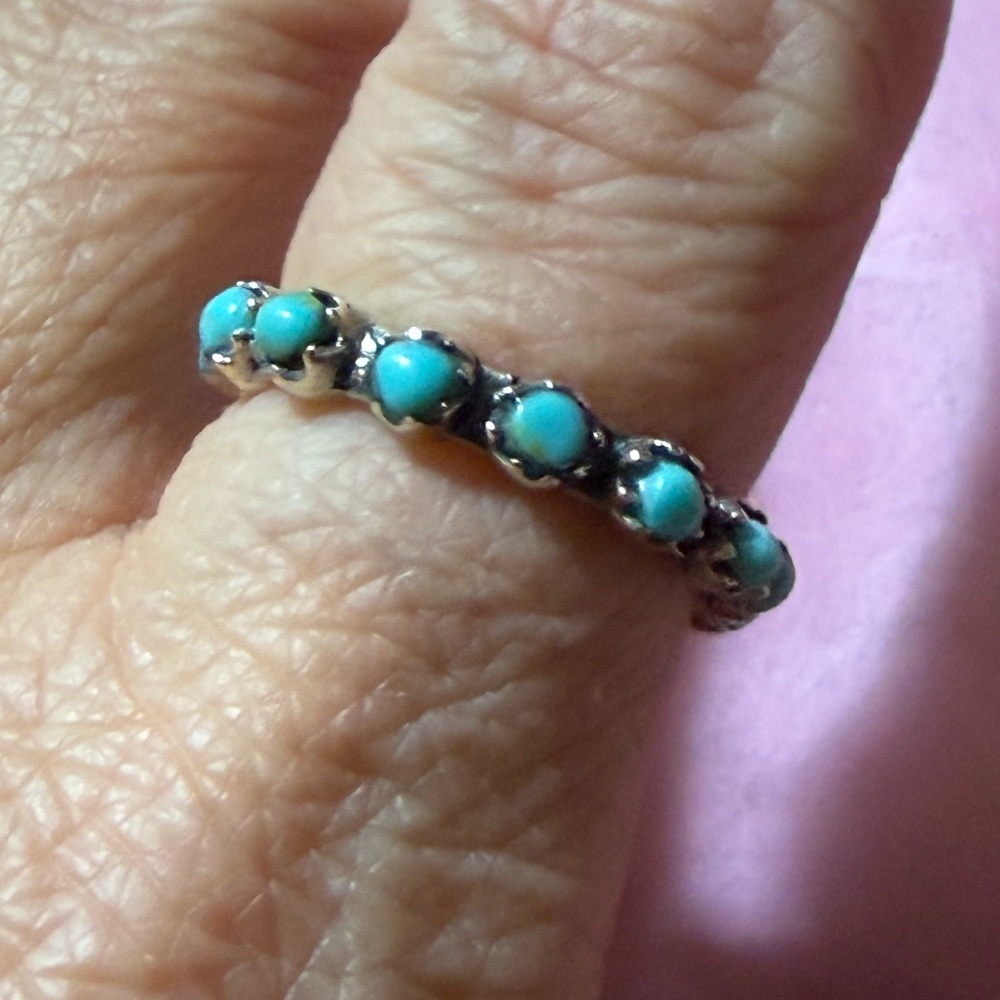 Turquoise Stone Sterling-Style Band Ring - Blue